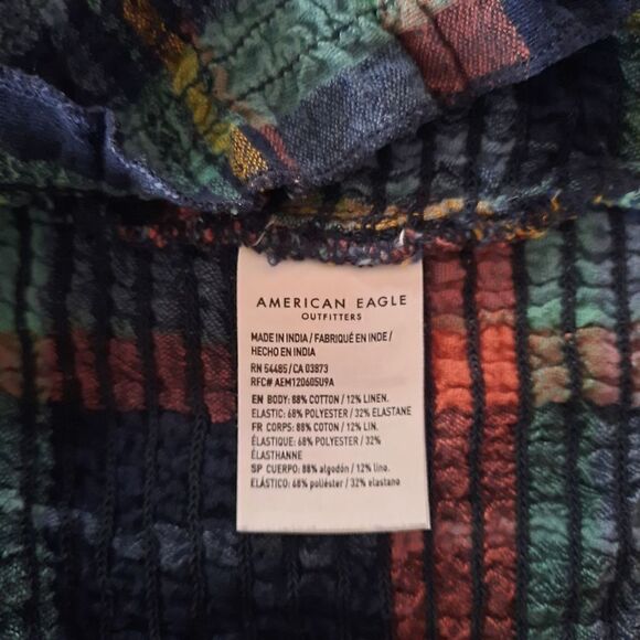 American Eagle Plaid Cropped Smocked Halter Top - Picture 3 of 6